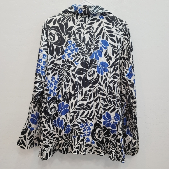 💕 Worthington Blue, White & Black Satin Button Down Top Women's Size 2X - Picture 2 of 11